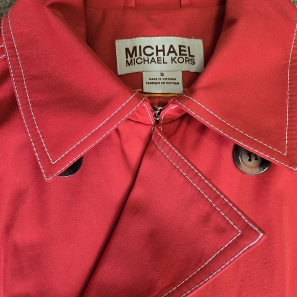 MICHAEL KORS Raincoat w/ Front Pockets Coral Red Size Small #154 - Picture 2 of 9